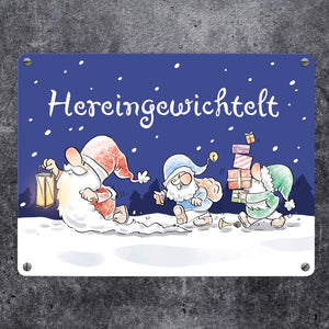 Wichtel Metallschild in 15x20 cm mit Spruch Hereingewichtelt