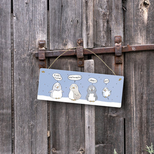 Pinguin Familie Metallschild mit Spruch Fröhliche Weihnacht überall