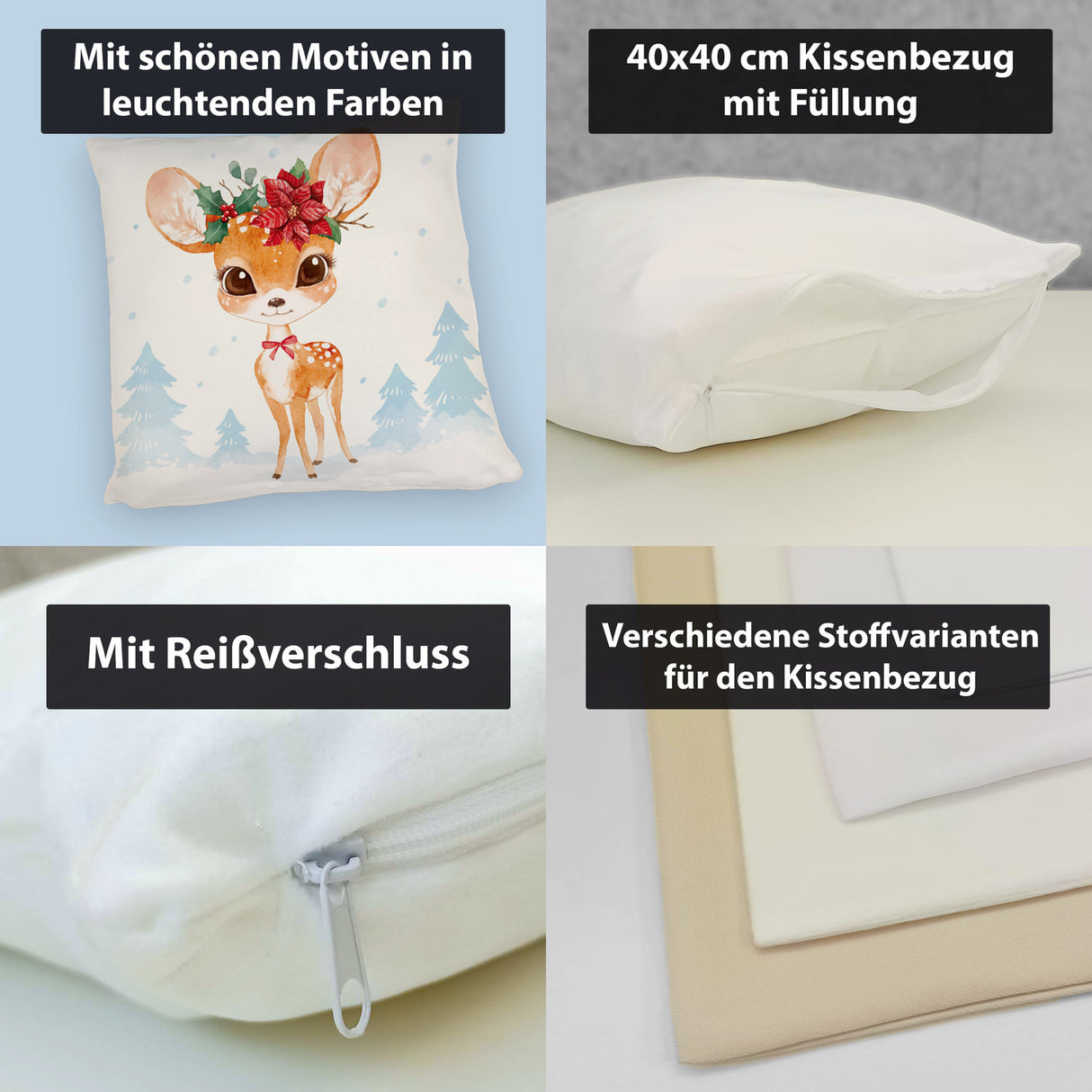 Rehkitz Kissen im Aquarell-Stil