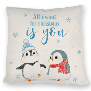 Pinguin Kissen mit Spruch All i want for christmas is you