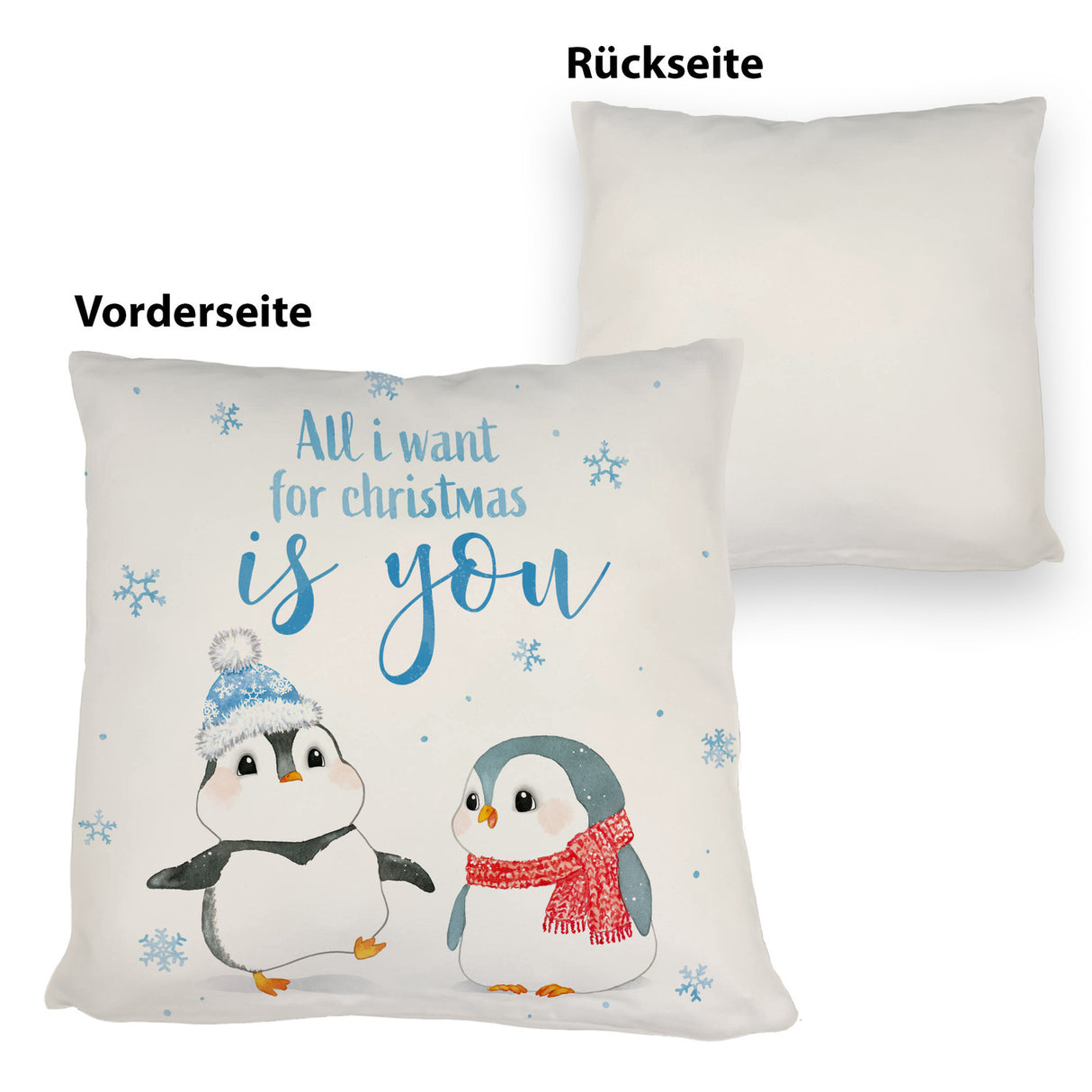 Pinguin Kissen mit Spruch All i want for christmas is you