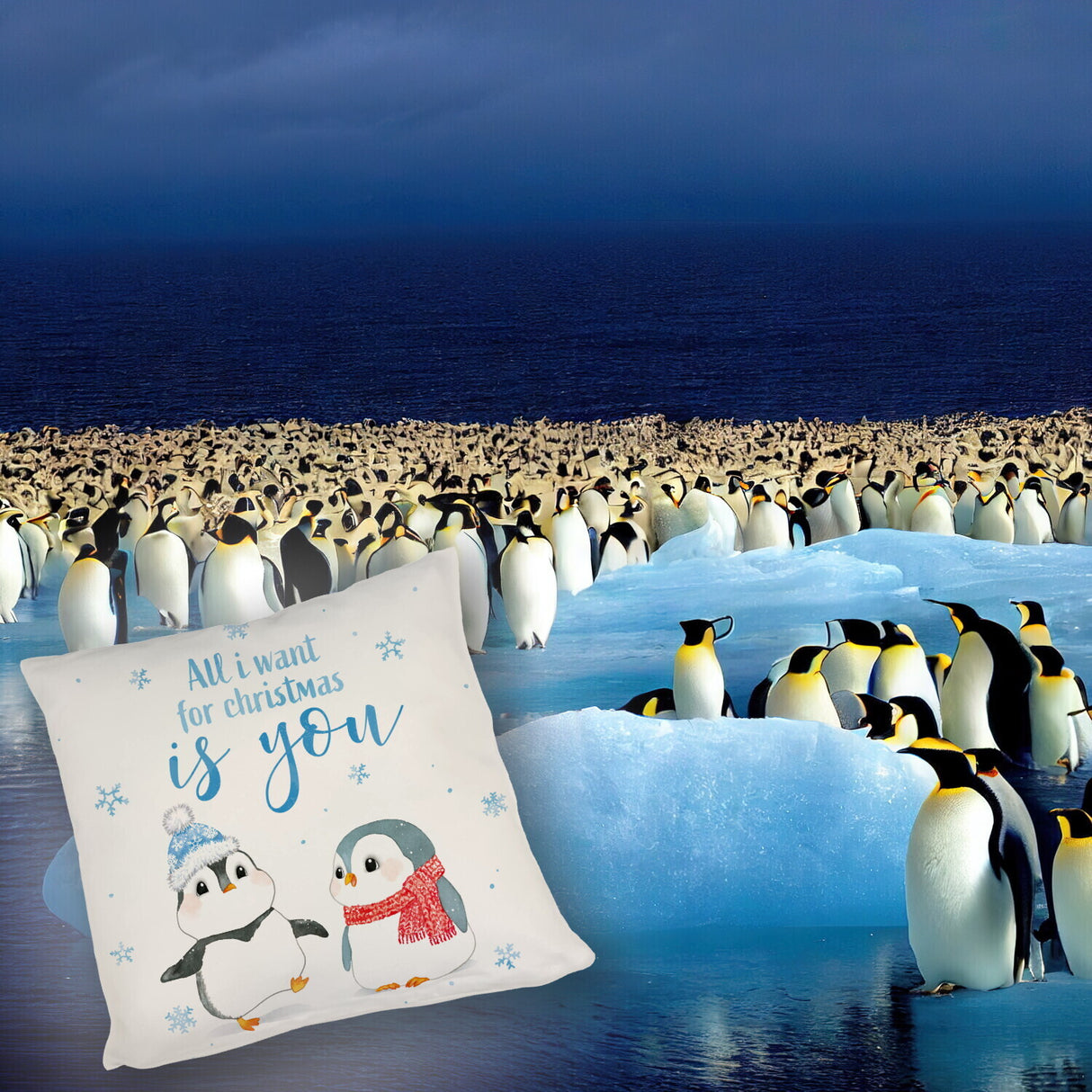 Pinguin Kissen mit Spruch All i want for christmas is you