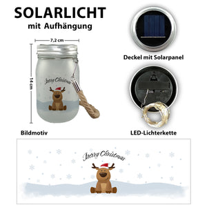 Rentier im Schnee Solarlicht mit Spruch Merry Christmas
