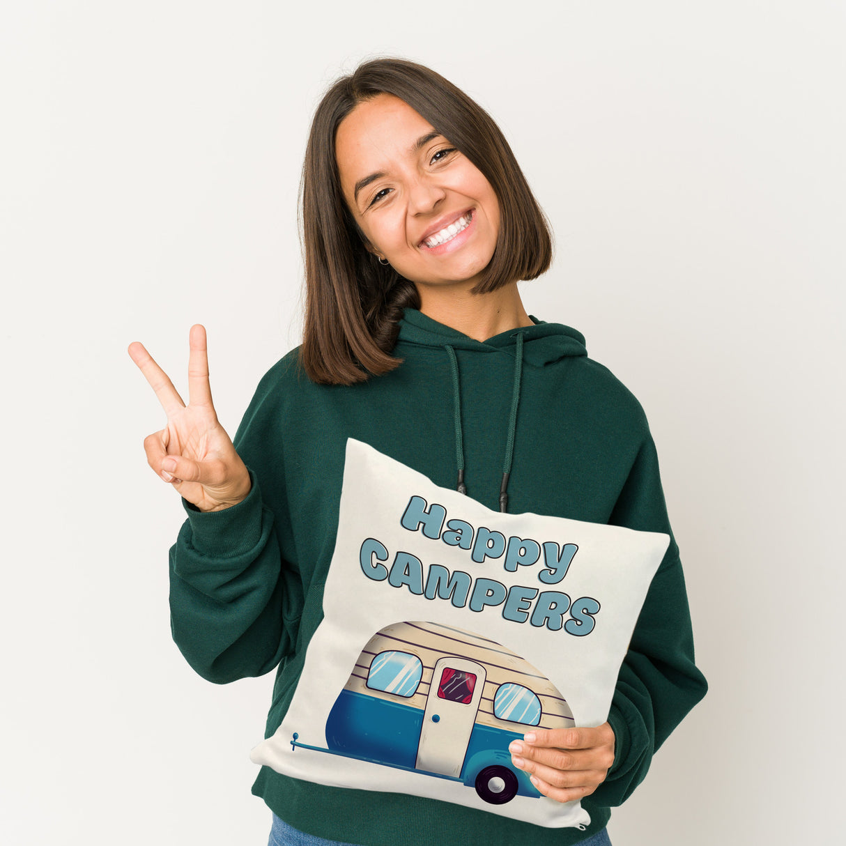 Wohnwagen Kissen mit Spruch Happy Campers