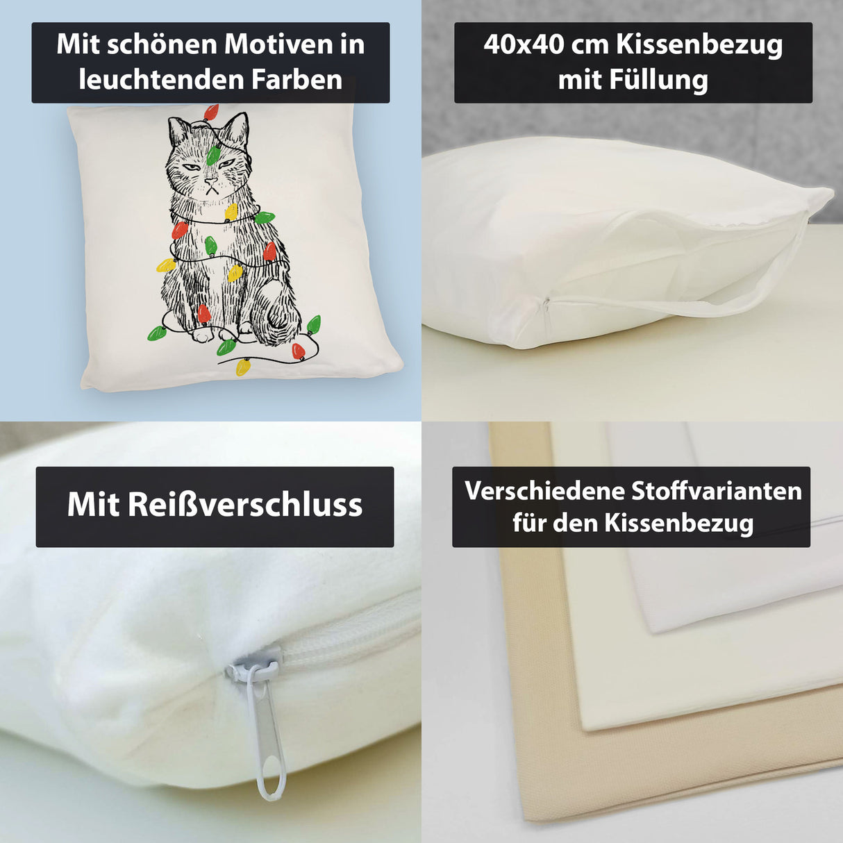 Katze mit Lichterkette Kissen