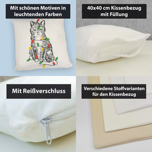 Katze mit Lichterkette Kissen
