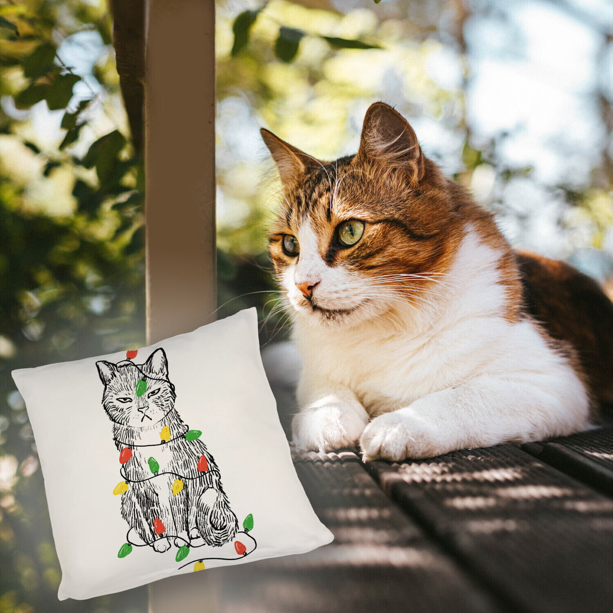 Katze mit Lichterkette Kissen