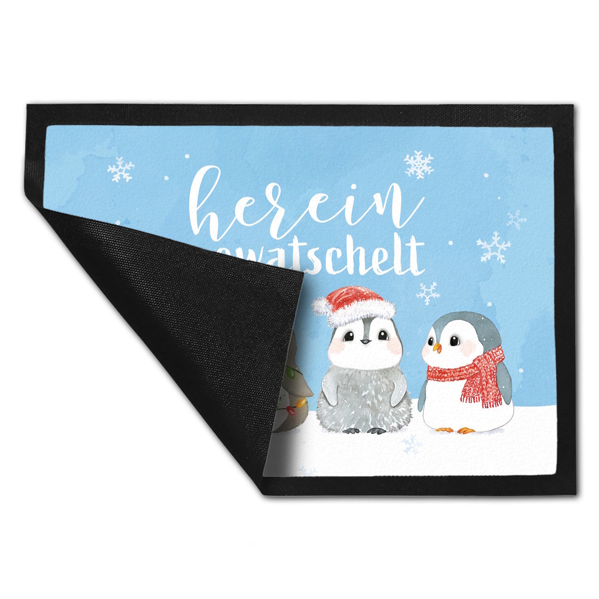 Pinguin Familie Fußmatte in 35x50 cm mit Spruch Hereingewatschelt