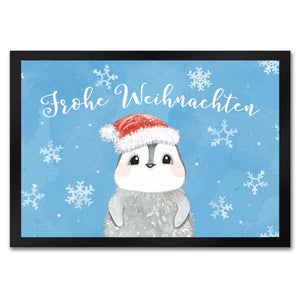 Pinguin mit Weihnachtsmütze Fußmatte in 35x50 cm und Spruch Frohe Weihnachten