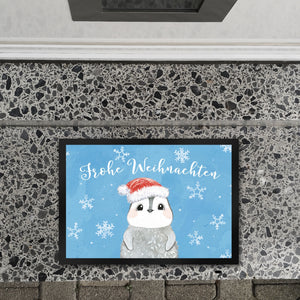 Pinguin mit Weihnachtsmütze Fußmatte in 35x50 cm und Spruch Frohe Weihnachten