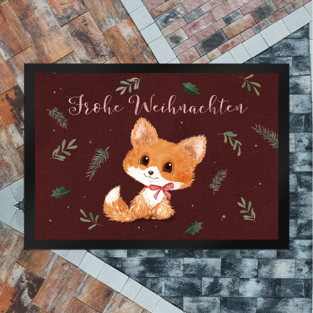 Baby Fuchs Fußmatte in 35x50 cm mit Spruch Frohe Weihnachten