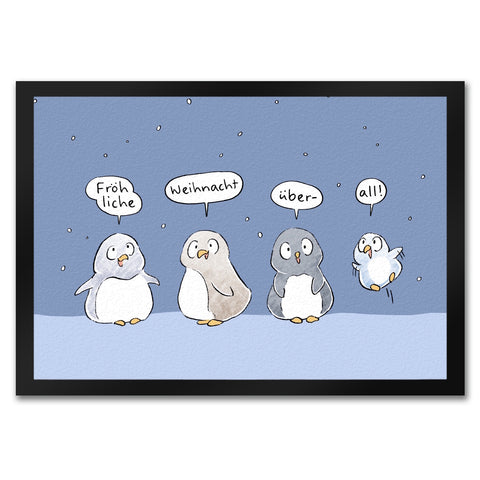 Pinguin Familie Fußmatte in 35x50 cm mit Spruch Fröhliche Weihnacht überall