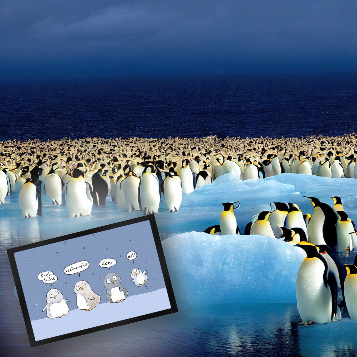 Pinguin Familie Fußmatte in 35x50 cm mit Spruch Fröhliche Weihnacht überall
