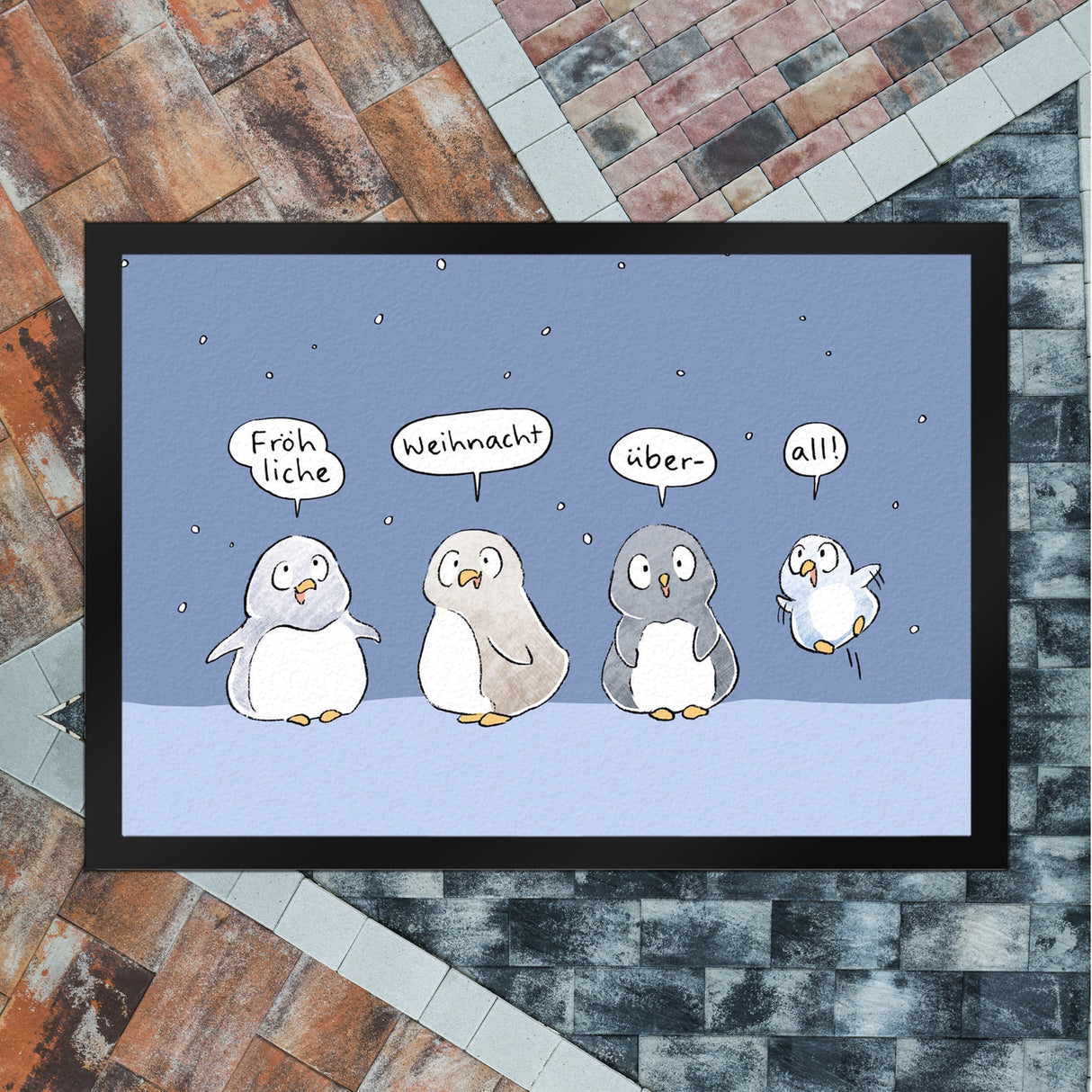 Pinguin Familie Fußmatte in 35x50 cm mit Spruch Fröhliche Weihnacht überall
