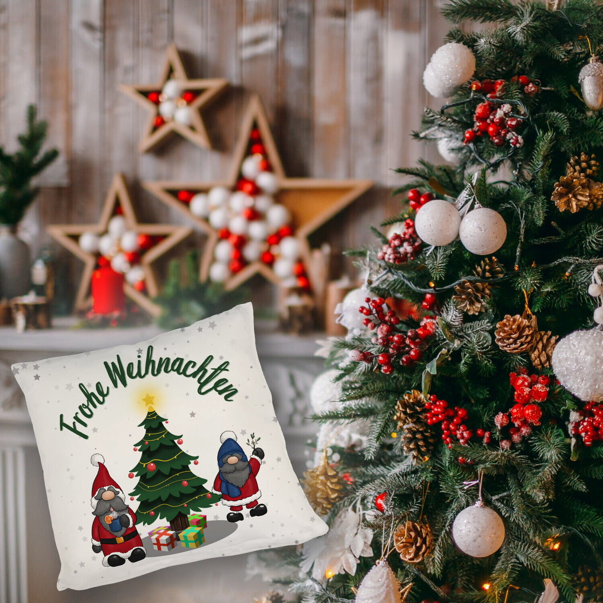 Weihnachtswichtel Kissen mit Spruch Frohe Weihnachten