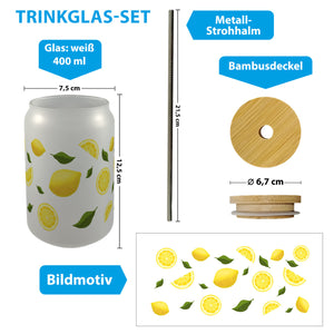 Zitronen Trinkglas mit Bambusdeckel