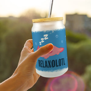 Relaxolotl Trinkglas mit Bambusdeckel mit schlafenden Axolotl