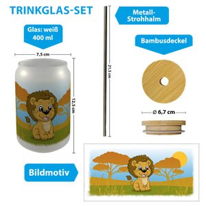 Löwenkind Trinkglas mit Bambusdeckel