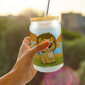 Löwenkind Trinkglas mit Bambusdeckel