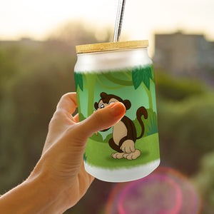 Affe im Dschungel Trinkglas mit Bambusdeckel