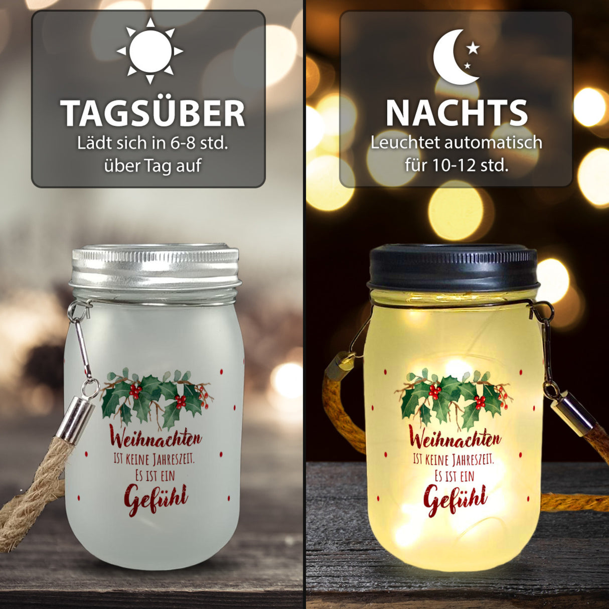 Weihnachten ist ein Gefühl Solarlicht mit Spruch