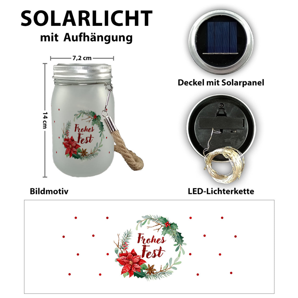 Weihnachtskranz Solarlicht mit Spruch Frohes Fest