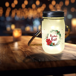 Weihnachtskranz Solarlicht mit Spruch Frohes Fest