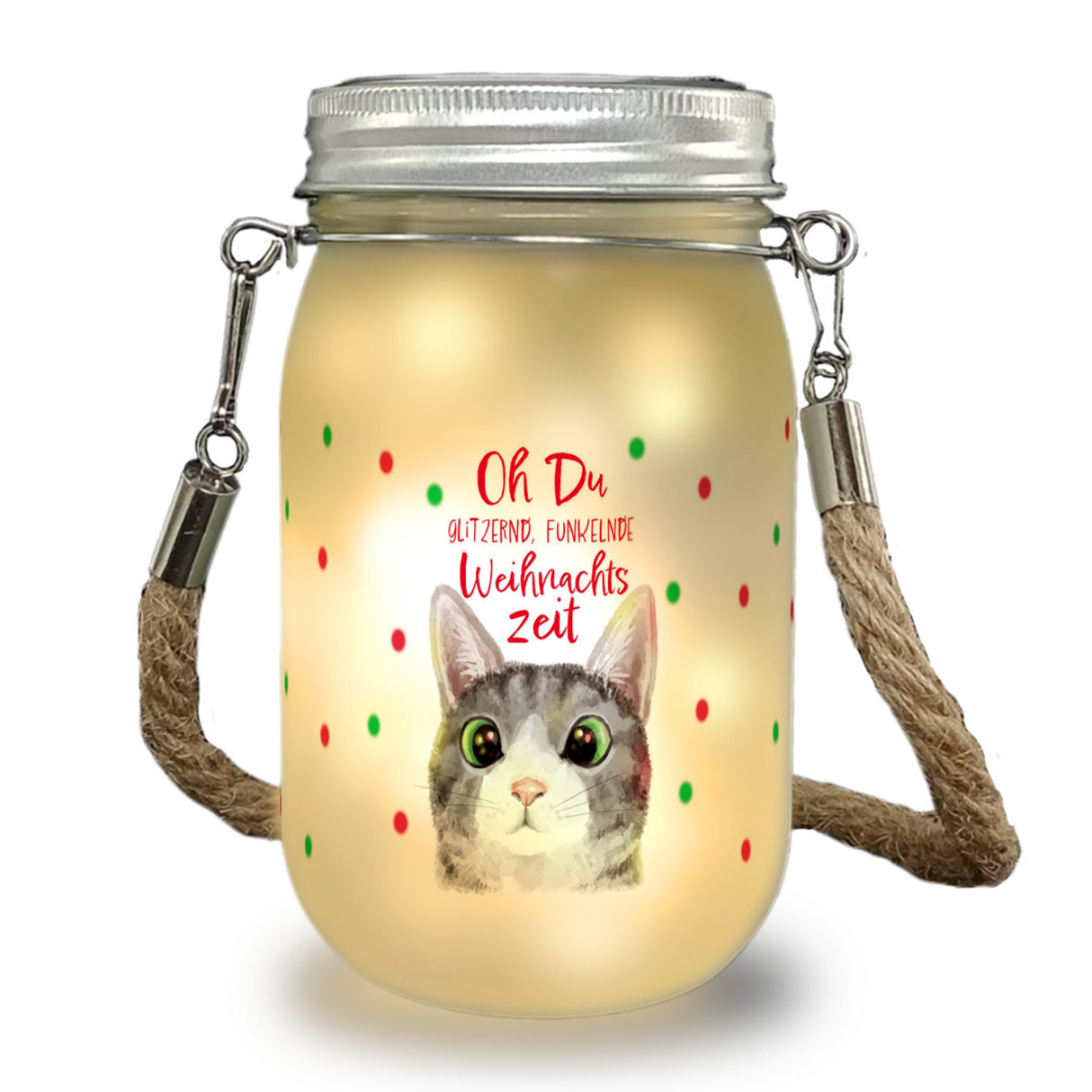 Oh Du glitzernd funkelnde Weihnachtszeit Katze Solarlicht