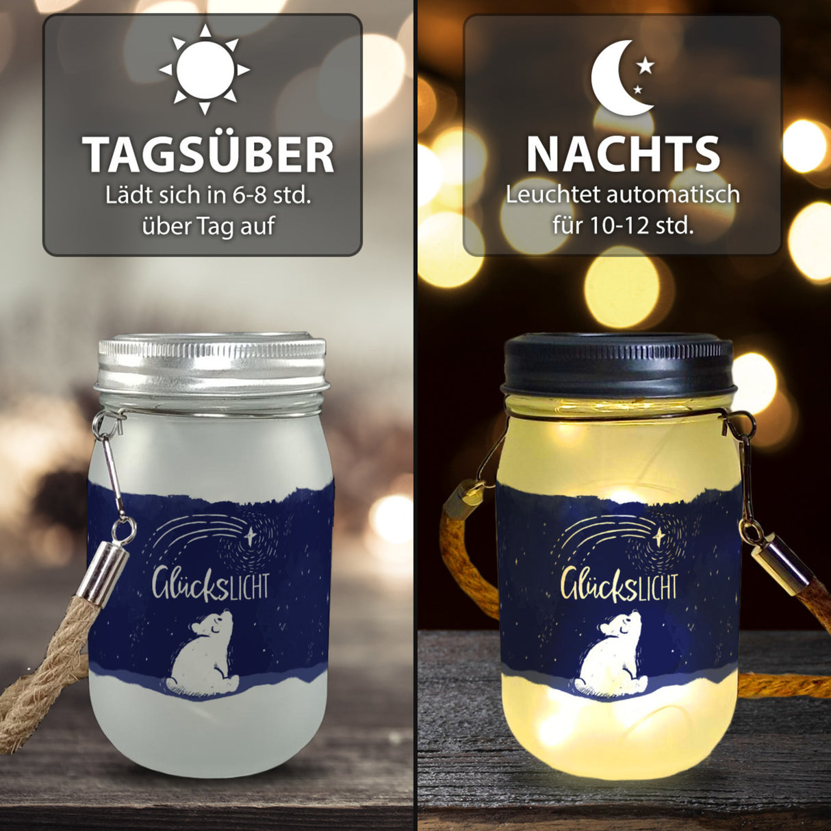 Eisbär Solarlicht mit Spruch Glückslicht