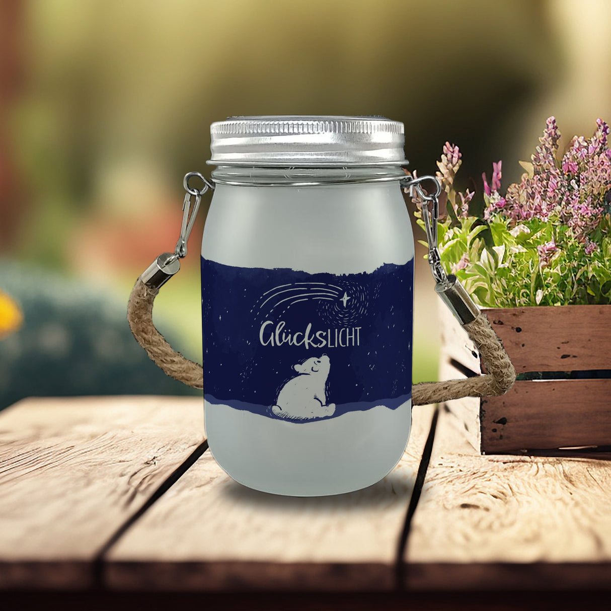 Eisbär Solarlicht mit Spruch Glückslicht