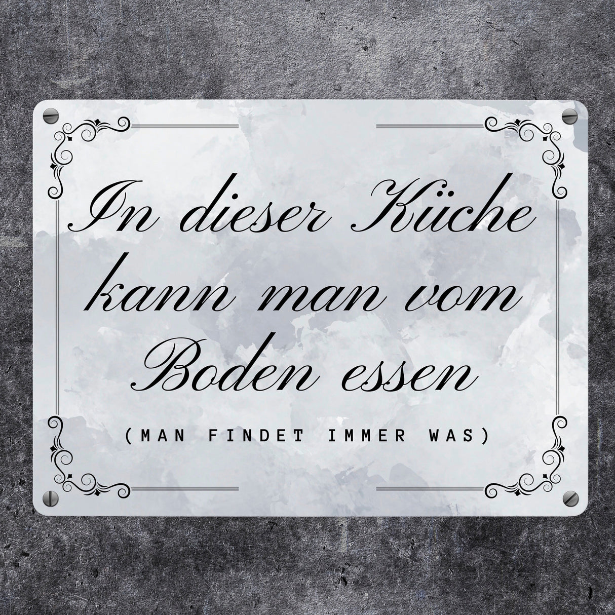 Küchen Metallschild in 15x20 cm mit Spruch In dieser Küche kann man vom Boden essen