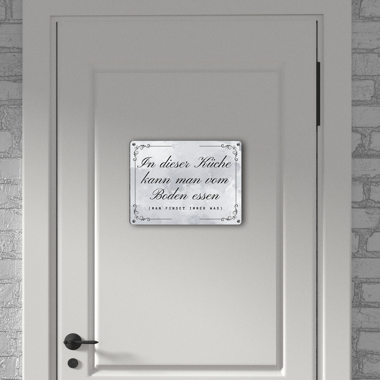 Küchen Metallschild in 15x20 cm mit Spruch In dieser Küche kann man vom Boden essen
