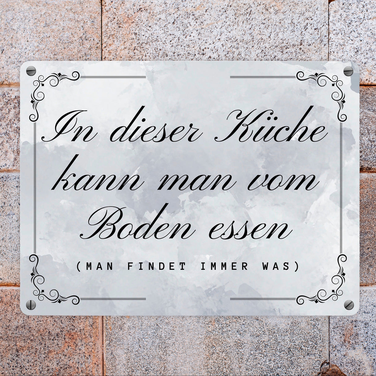 Küchen Metallschild in 15x20 cm mit Spruch In dieser Küche kann man vom Boden essen