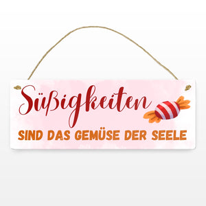 Bonbon Metallschild mit Spruch Süßigkeiten sind das Gemüse der Seele