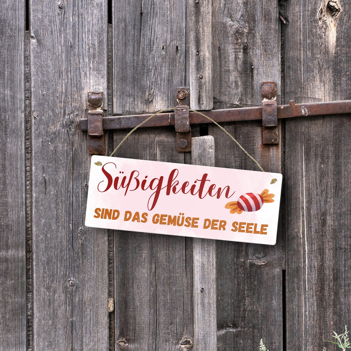 Bonbon Metallschild mit Spruch Süßigkeiten sind das Gemüse der Seele