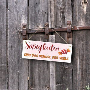 Bonbon Metallschild mit Spruch Süßigkeiten sind das Gemüse der Seele