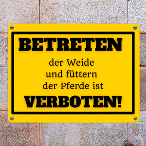 Betreten verboten Metallschild in 15x20 cm mit Spruch Pferde füttern verboten
