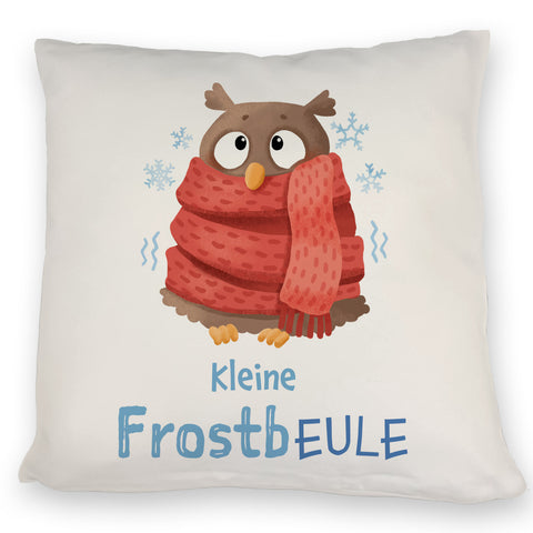 Kleine Frostbeule Kissen mit Spruch niedlicher Eule