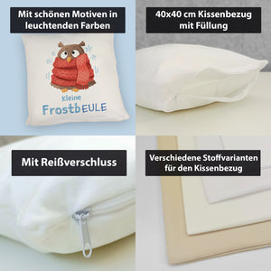 Kleine Frostbeule Kissen mit Spruch niedlicher Eule