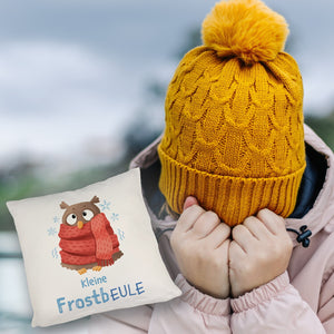 Kleine Frostbeule Kissen mit Spruch niedlicher Eule