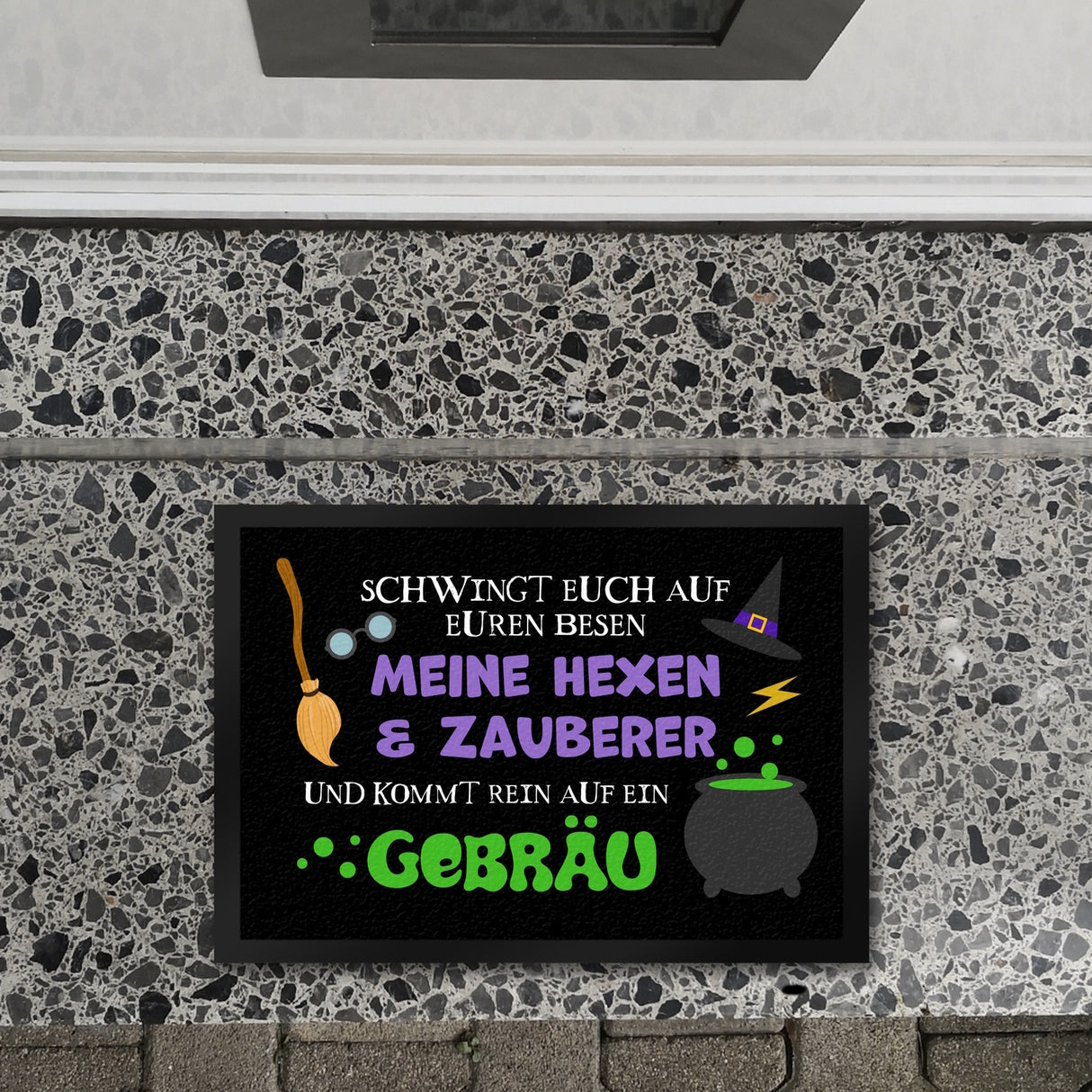 Hexenkessel Halloween Fußmatte mit Spruch- Kommt Hexen & Zauberer auf ein Gebräu