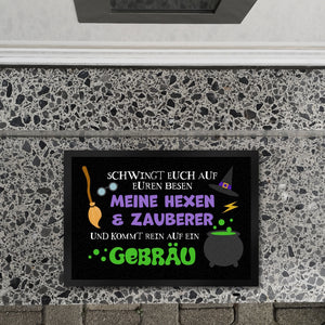 Hexenkessel Halloween Fußmatte mit Spruch- Kommt Hexen & Zauberer auf ein Gebräu