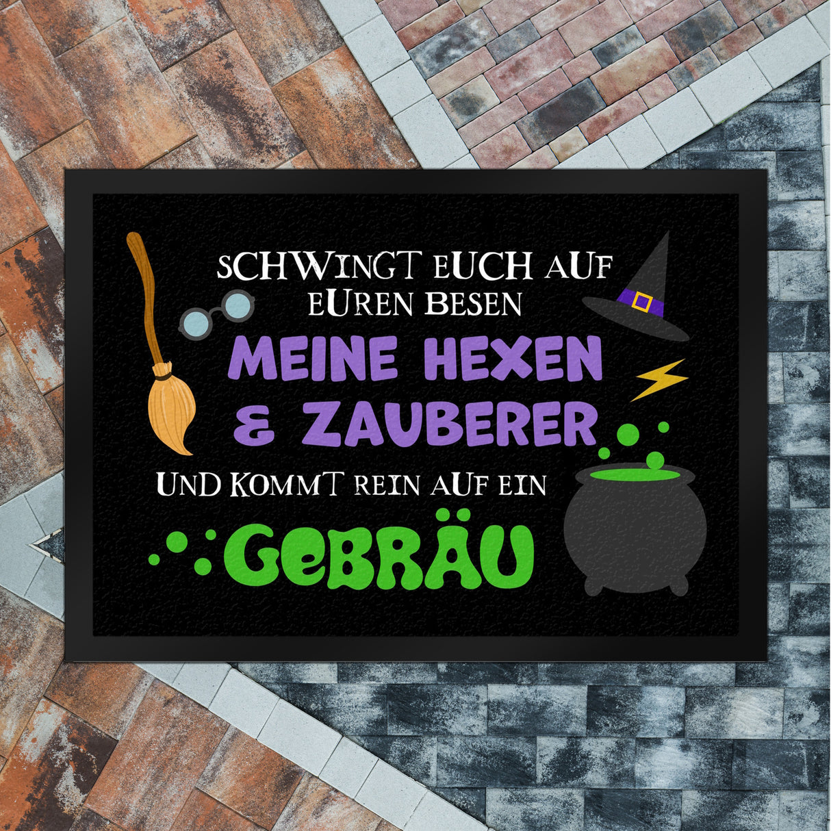 Hexenkessel Halloween Fußmatte mit Spruch- Kommt Hexen & Zauberer auf ein Gebräu