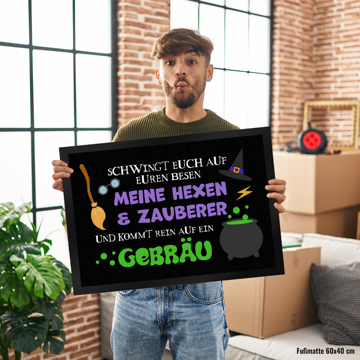 Hexenkessel Halloween Fußmatte mit Spruch- Kommt Hexen & Zauberer auf ein Gebräu