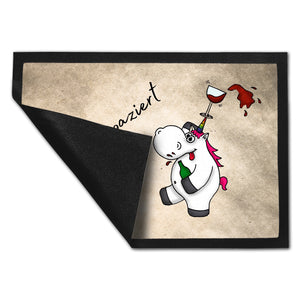 Einhorn Wein Fußmatte in 35x50 cm mit Spruch Herweinspaziert
