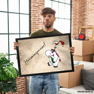 Einhorn Wein Fußmatte in 35x50 cm mit Spruch Herweinspaziert