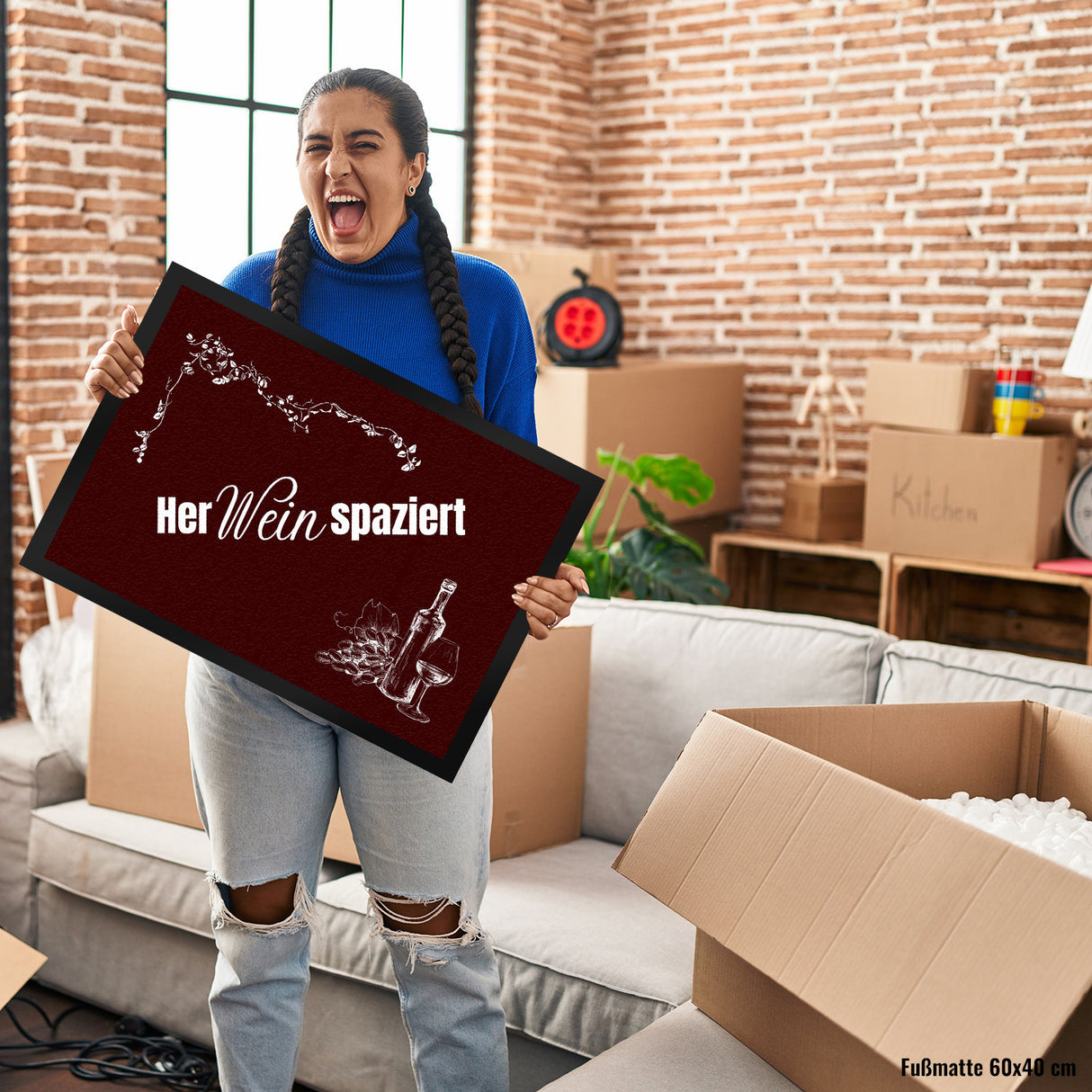 Wein Fußmatte in 35x50 cm mit Spruch Herweinspaziert