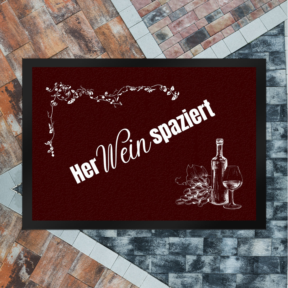 Wein Fußmatte in 35x50 cm mit Spruch Herweinspaziert