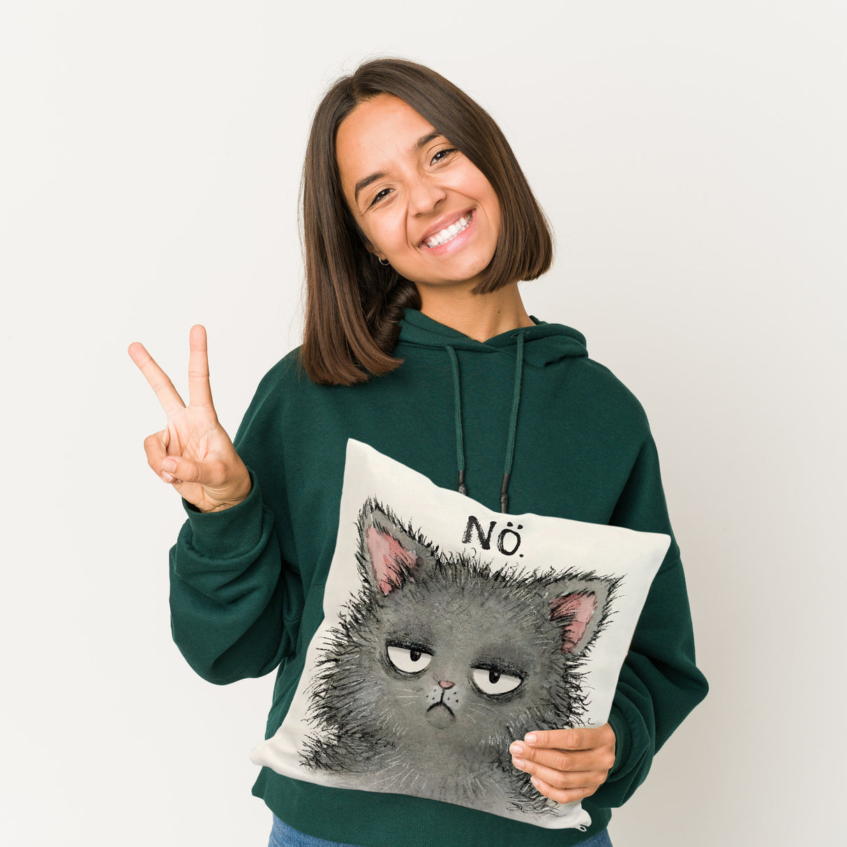 Genervte Katze Kissen mit Spruch Nö