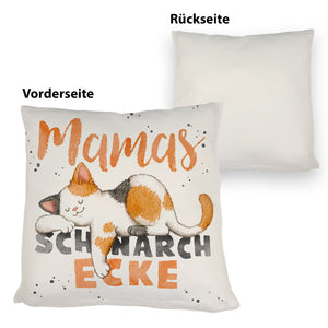 Orange Katze Kissen mit Spruch Mamas Schnarchecke
